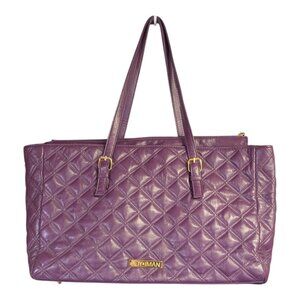 Joy & Iman Large Tote Shoulder Bag Purple Faux Leather Quilted Purse Pockets